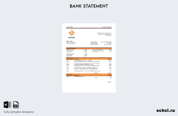 скачать в цифровом формате шаблон выписки Gambia Access Bank Bank